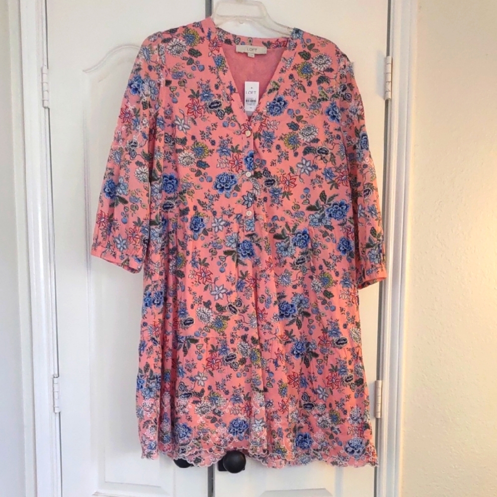 Floral Pink and Blue Dress The Loft